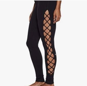 Alo lace up mesh side high rise leggings good for sexy spider Halloween costume